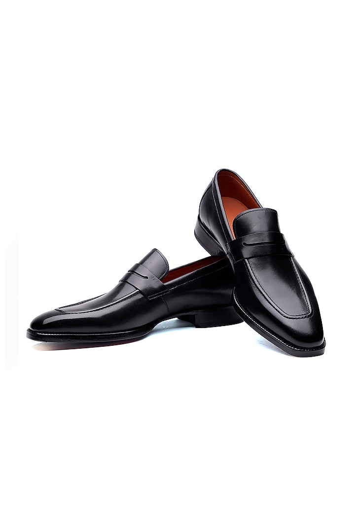 Black Leather Slip-On Shoes by SHUTIQ at Pernia's Pop Up Shop