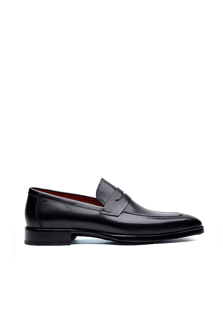 Black Leather Slip-On Shoes by SHUTIQ at Pernia's Pop Up Shop