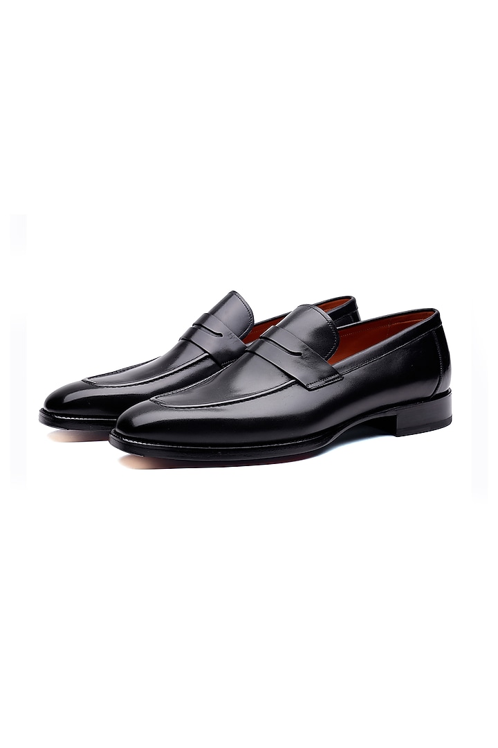 Black Leather Slip-On Shoes by SHUTIQ at Pernia's Pop Up Shop