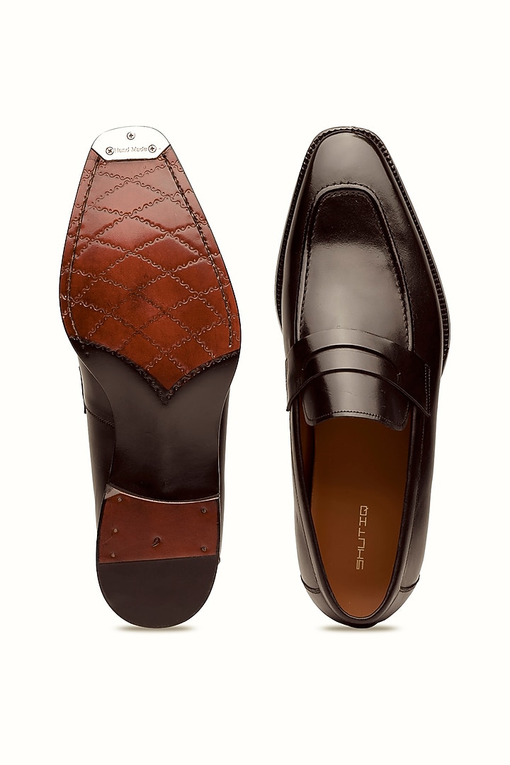 Black Leather Slip-On Shoes by SHUTIQ at Pernia's Pop Up Shop