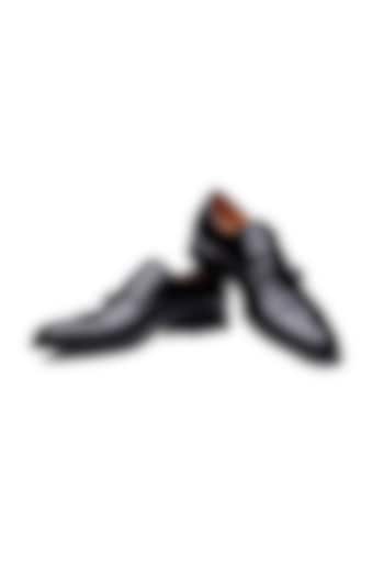 Black Leather Double Monk Strap Shoes by SHUTIQ at Pernia's Pop Up Shop
