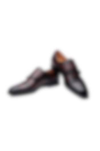 Brown Leather Double Monk Strap Shoes by SHUTIQ at Pernia's Pop Up Shop