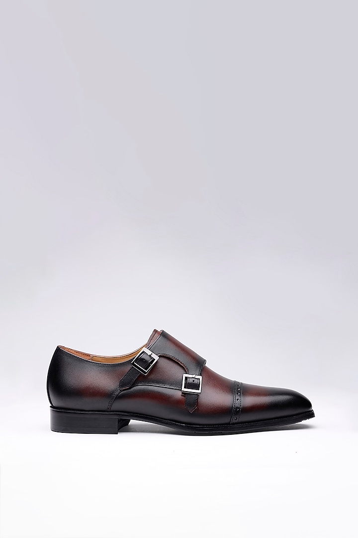 Brown Leather Double Monk Strap Shoes by SHUTIQ at Pernia's Pop Up Shop