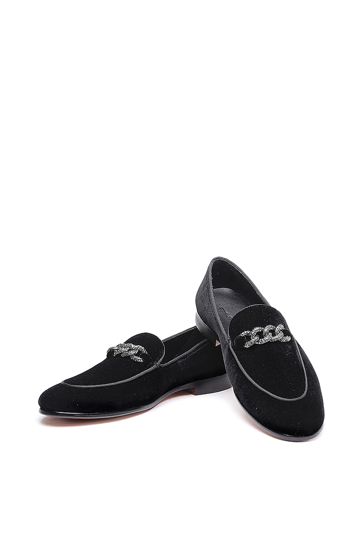 Black Velvet Embellished Slip-On Shoes by SHUTIQ at Pernia's Pop Up Shop