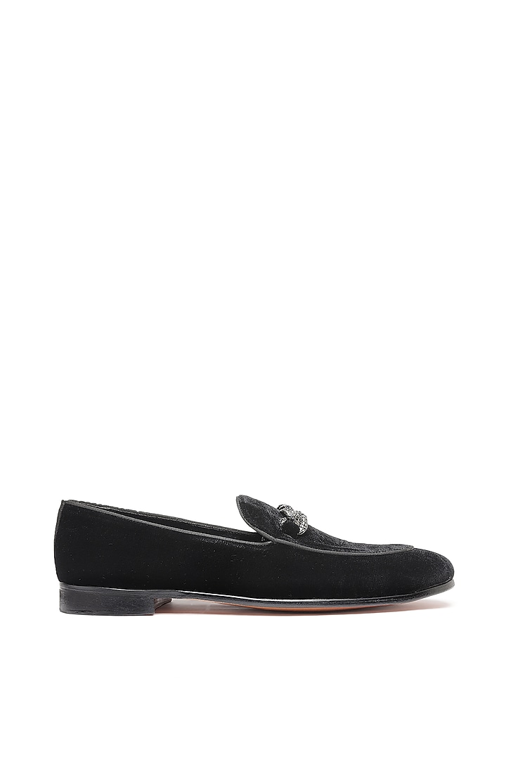Black Velvet Embellished Slip-On Shoes by SHUTIQ at Pernia's Pop Up Shop