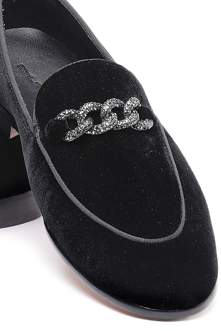 Black Velvet Embellished Slip-On Shoes by SHUTIQ at Pernia's Pop Up Shop