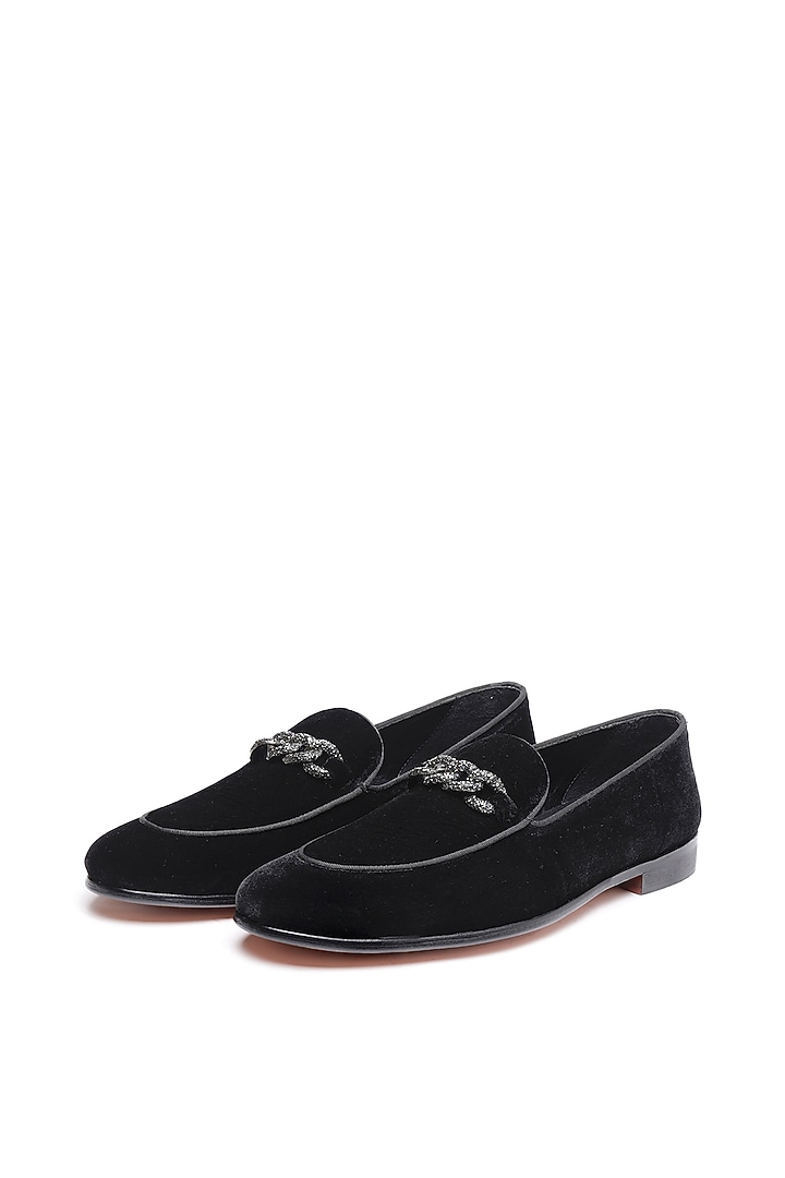 Black Velvet Embellished Slip-On Shoes by SHUTIQ at Pernia's Pop Up Shop