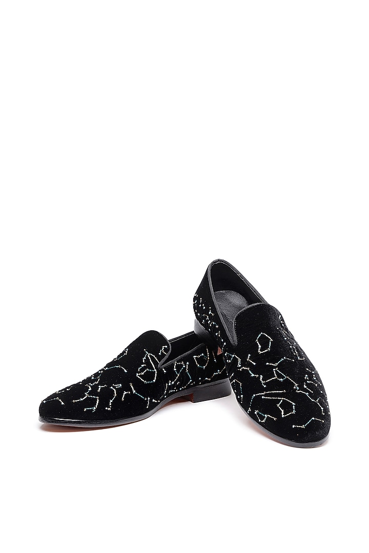 Black Velvet Embroidered Slip-On Shoes by SHUTIQ at Pernia's Pop Up Shop