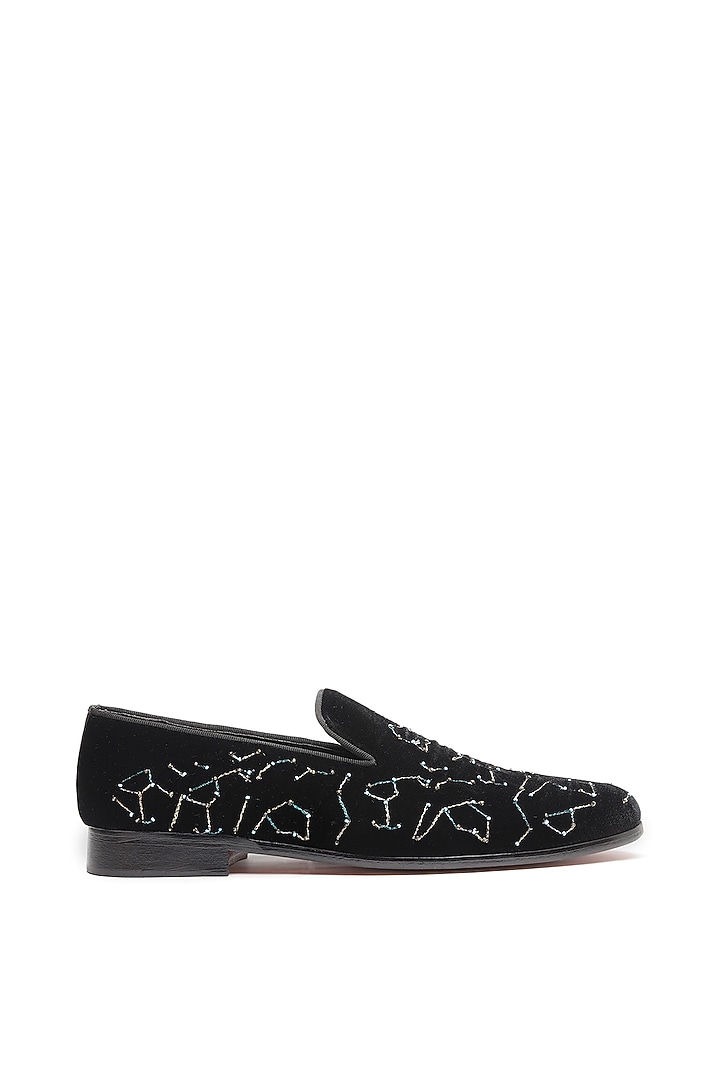 Black Velvet Embroidered Slip-On Shoes by SHUTIQ at Pernia's Pop Up Shop