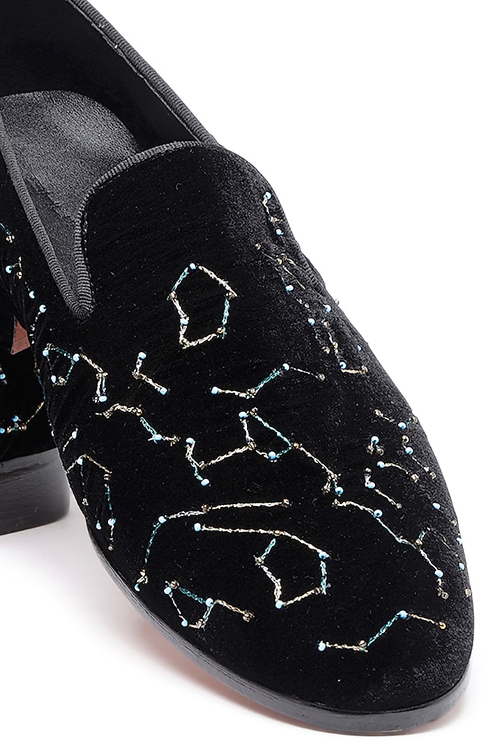 Black Velvet Embroidered Slip-On Shoes by SHUTIQ at Pernia's Pop Up Shop