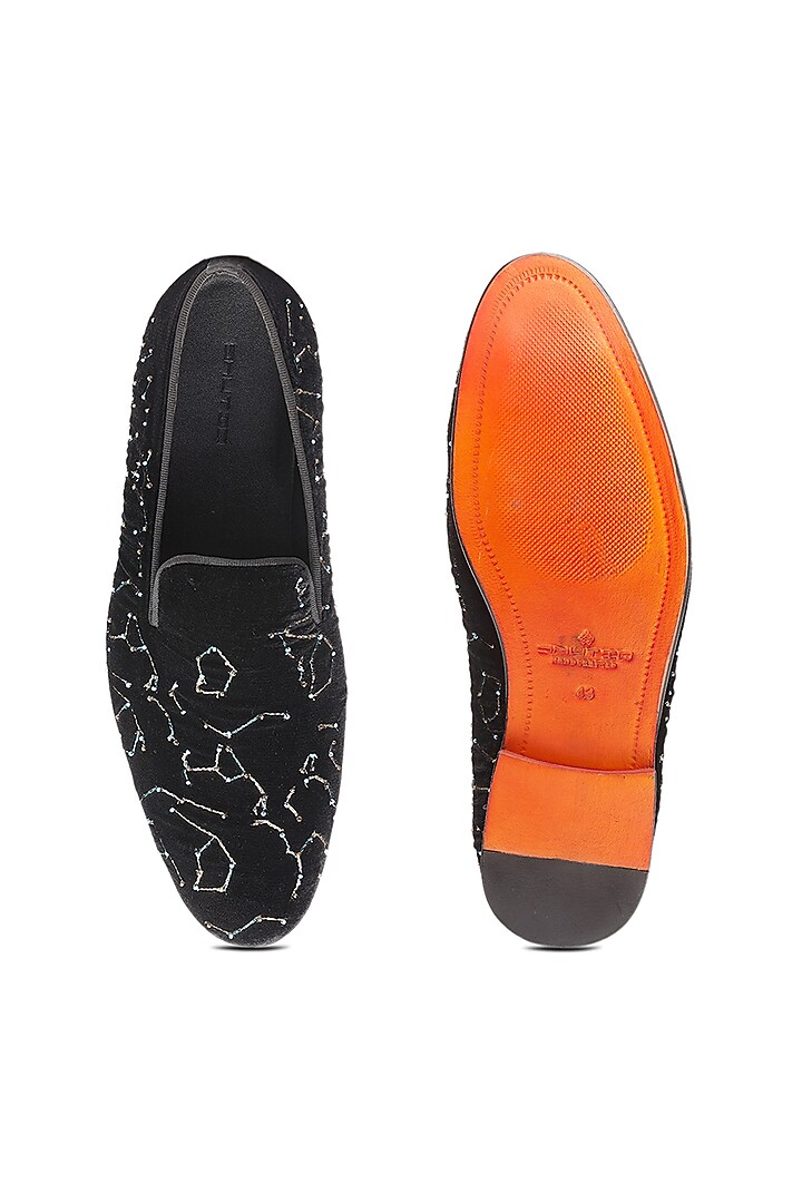 Black Velvet Embroidered Slip-On Shoes by SHUTIQ at Pernia's Pop Up Shop