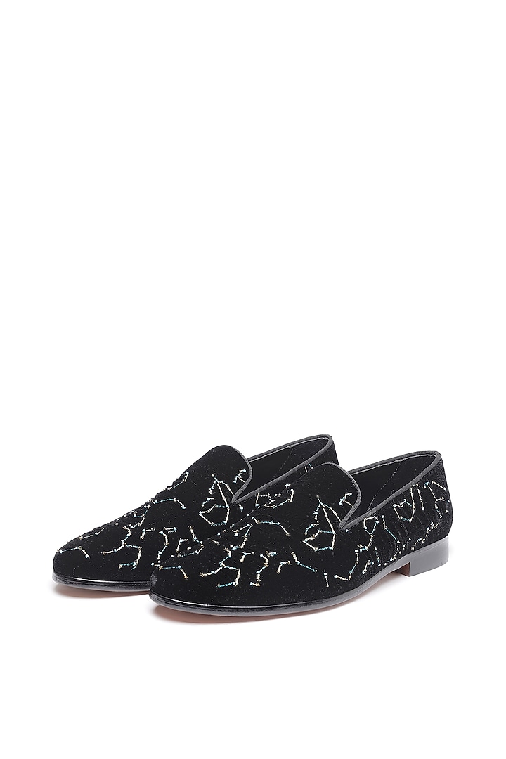 Black Velvet Embroidered Slip-On Shoes by SHUTIQ at Pernia's Pop Up Shop