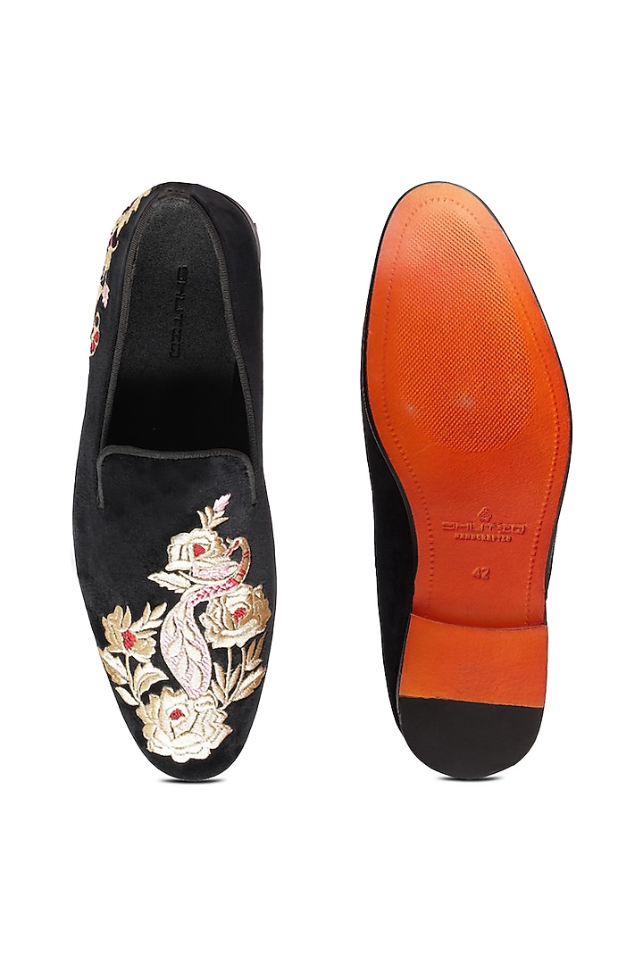 Black Velvet Embroidered Slip-On Shoes by SHUTIQ at Pernia's Pop Up Shop