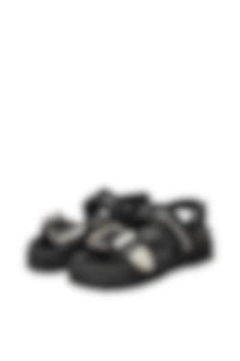 Black Calf Leather Embellished Sandals by SHUTIQ