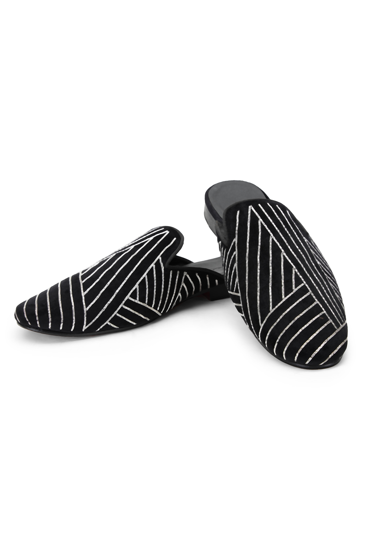 Black Velvet Embroidered Mules by SHUTIQ