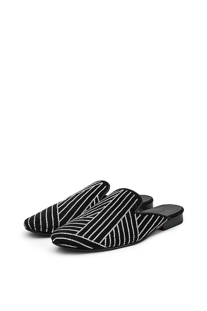 Black Velvet Embroidered Mules by SHUTIQ at Pernia's Pop Up Shop