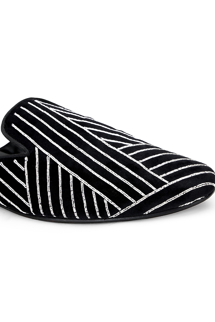 Black Velvet Embroidered Mules by SHUTIQ at Pernia's Pop Up Shop