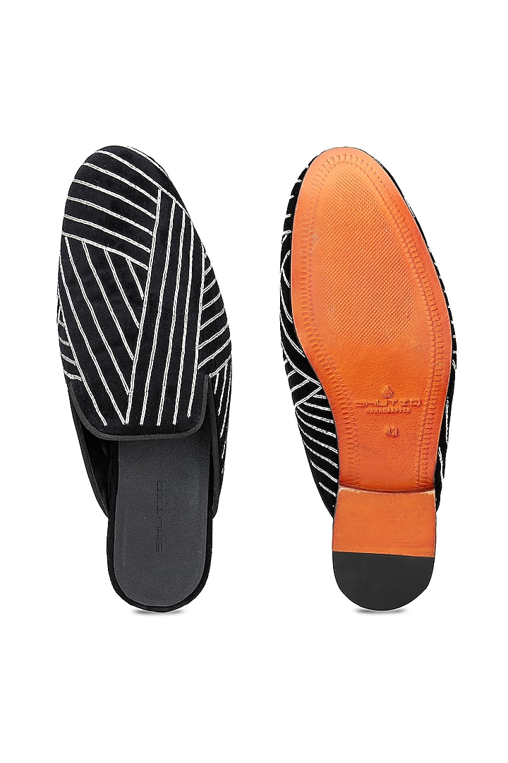 Black Velvet Embroidered Mules by SHUTIQ at Pernia's Pop Up Shop