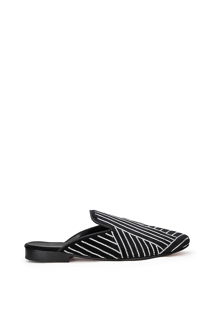 Black Velvet Embroidered Mules by SHUTIQ at Pernia's Pop Up Shop