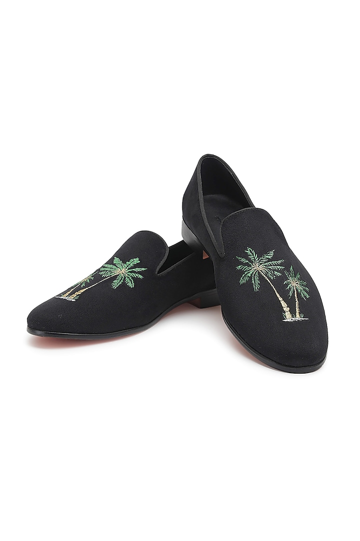 Black Velvet Embroidered Slip-Ons Shoes by SHUTIQ at Pernia's Pop Up Shop