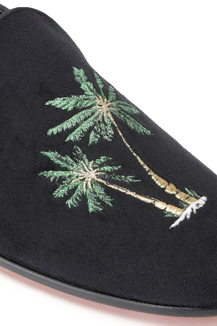 Black Velvet Embroidered Slip-Ons Shoes by SHUTIQ at Pernia's Pop Up Shop