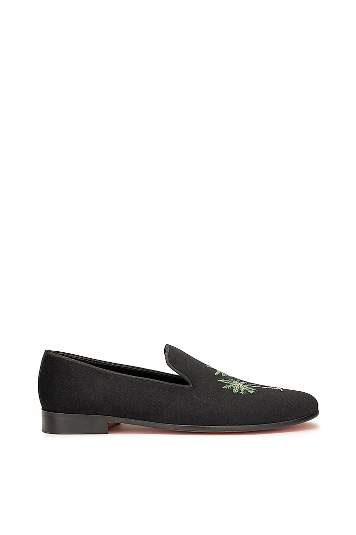 Black Velvet Embroidered Slip-Ons Shoes by SHUTIQ at Pernia's Pop Up Shop