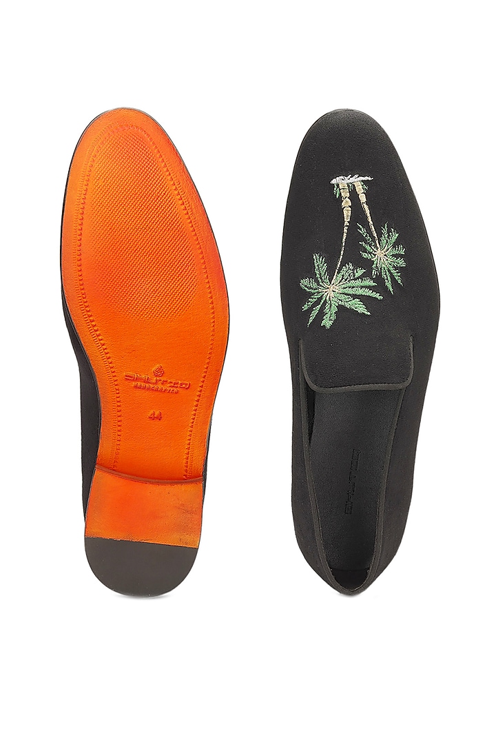 Black Velvet Embroidered Slip-Ons Shoes by SHUTIQ at Pernia's Pop Up Shop