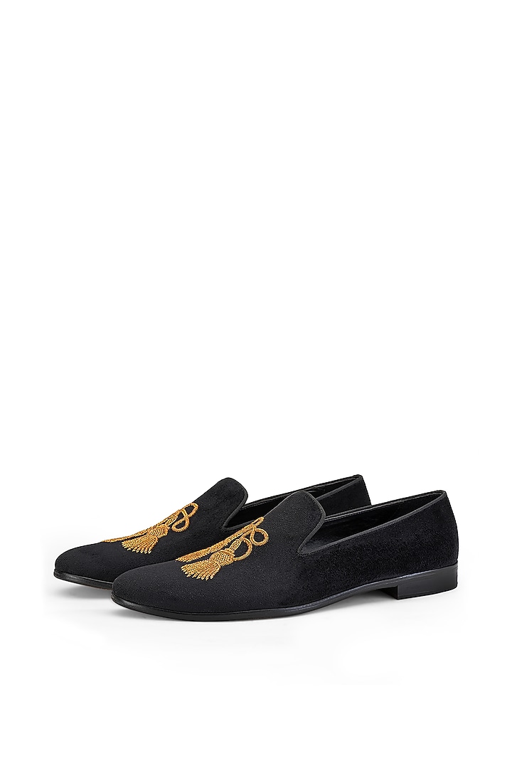 Black Velvet Embroidered Slip-Ons Shoes by SHUTIQ at Pernia's Pop Up Shop