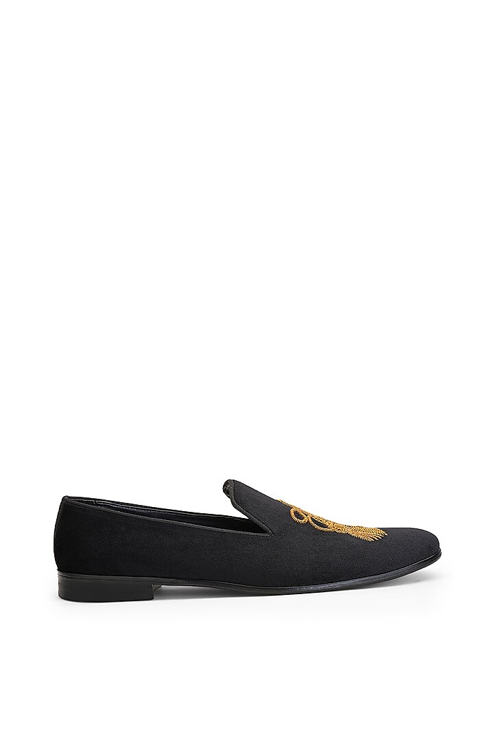 Black Velvet Embroidered Slip-Ons Shoes by SHUTIQ at Pernia's Pop Up Shop