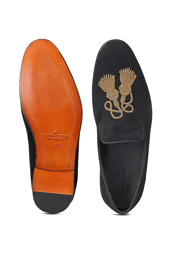 Black Velvet Embroidered Slip-Ons Shoes by SHUTIQ at Pernia's Pop Up Shop