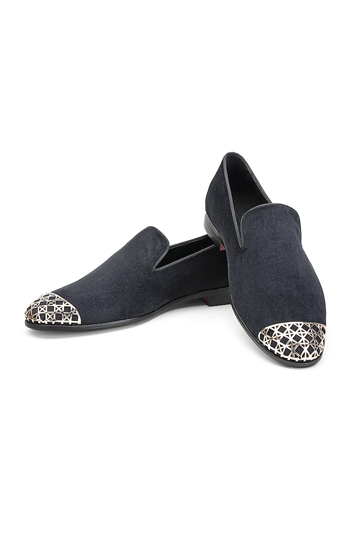 Black Velvet Slip-Ons Shoes by SHUTIQ at Pernia's Pop Up Shop