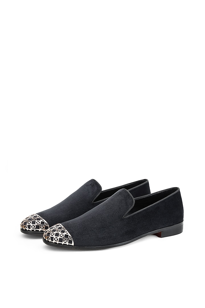 Black Velvet Slip-Ons Shoes by SHUTIQ at Pernia's Pop Up Shop