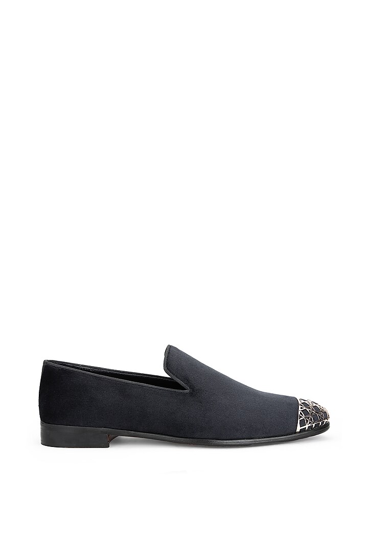 Black Velvet Slip-Ons Shoes by SHUTIQ at Pernia's Pop Up Shop