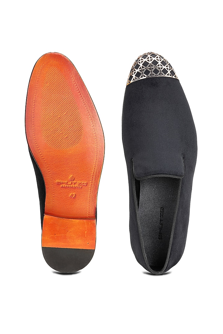 Black Velvet Slip-Ons Shoes by SHUTIQ at Pernia's Pop Up Shop