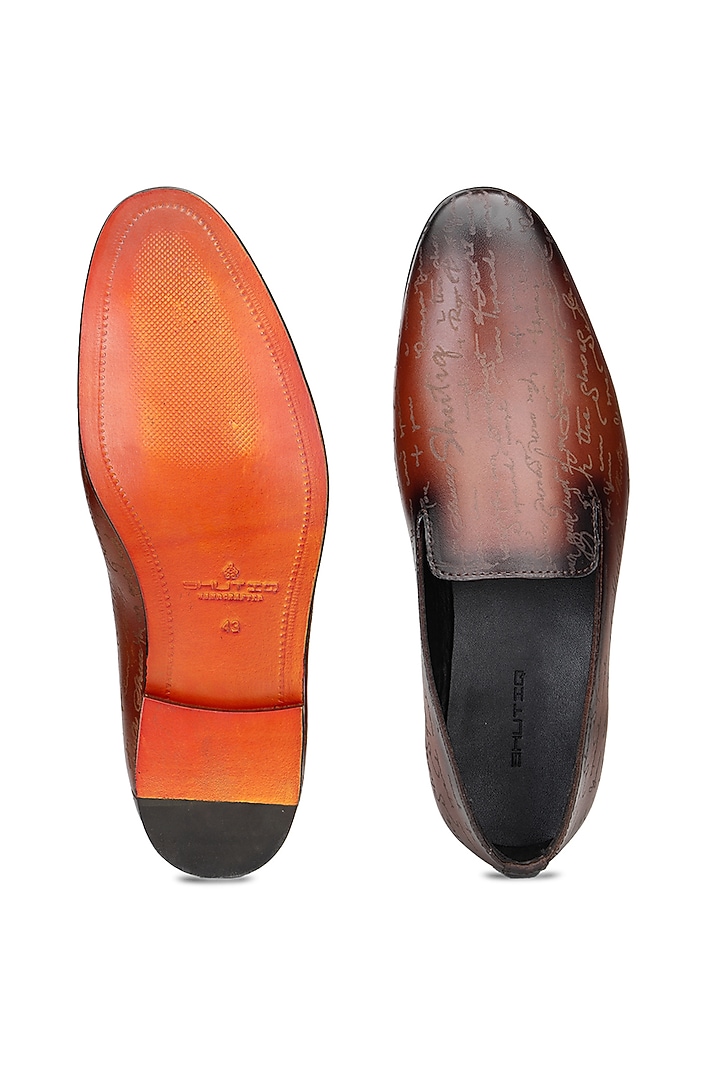Tan Brown Leather Slip-On Shoes by SHUTIQ at Pernia's Pop Up Shop