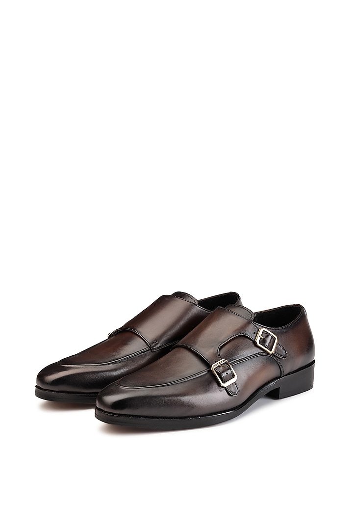 Brown Leather Slip-On Shoes by SHUTIQ at Pernia's Pop Up Shop