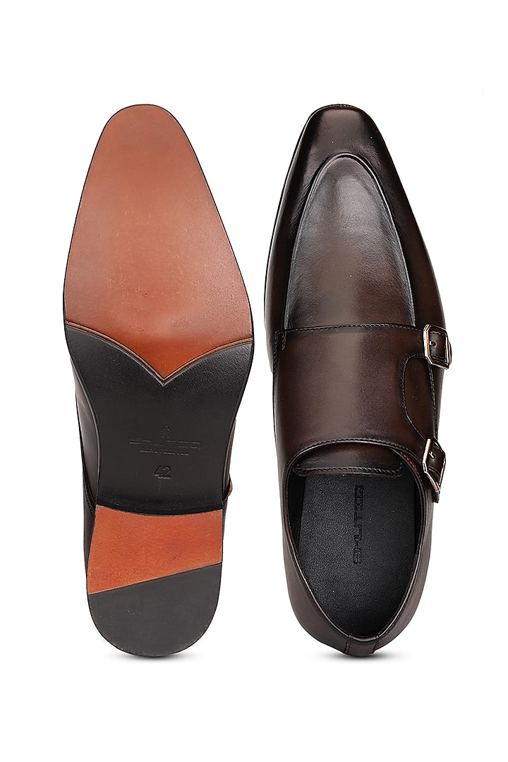 Brown Leather Slip-On Shoes by SHUTIQ at Pernia's Pop Up Shop
