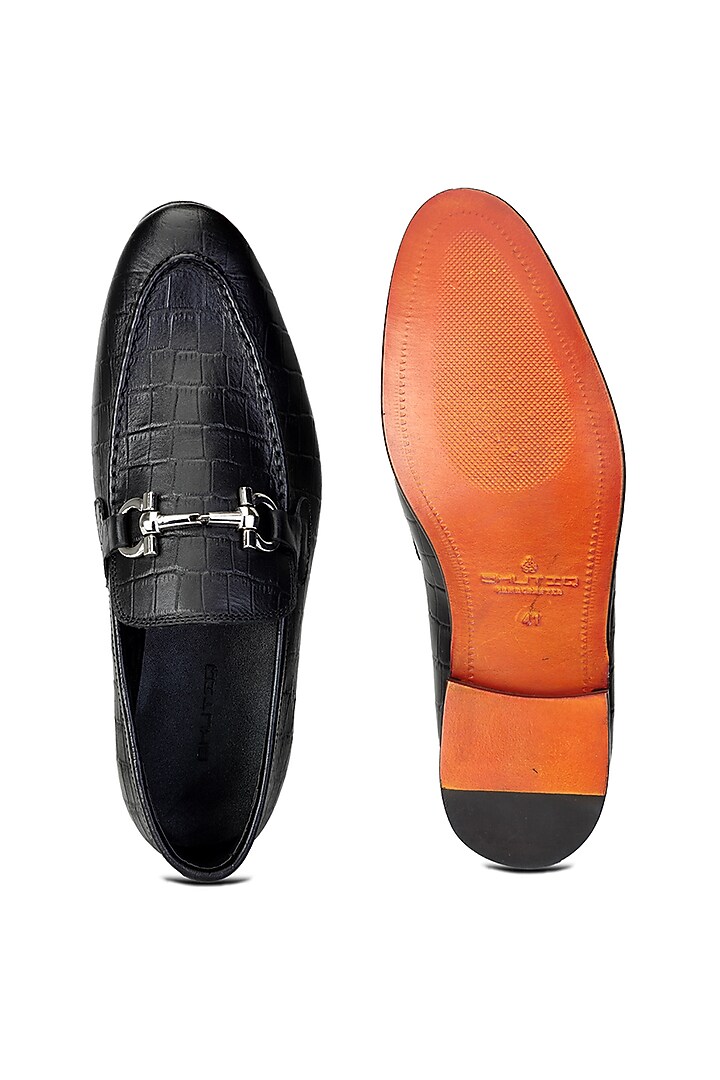 Black Croco Leather Slip-On Shoes by SHUTIQ at Pernia's Pop Up Shop