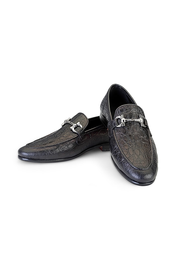 Black Leather Slip-On Shoes by SHUTIQ at Pernia's Pop Up Shop