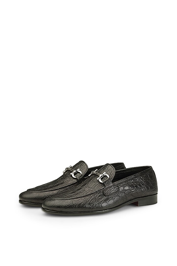 Black Leather Slip-On Shoes by SHUTIQ at Pernia's Pop Up Shop