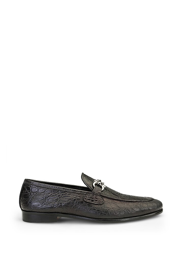 Black Leather Slip-On Shoes by SHUTIQ at Pernia's Pop Up Shop
