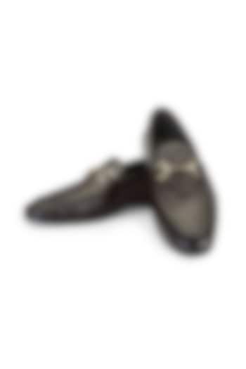 Brown Aligator Leather Slip-On Shoes by SHUTIQ at Pernia's Pop Up Shop