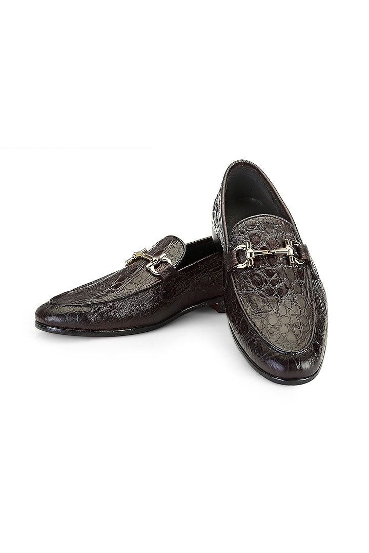 Brown Aligator Leather Slip-On Shoes by SHUTIQ at Pernia's Pop Up Shop