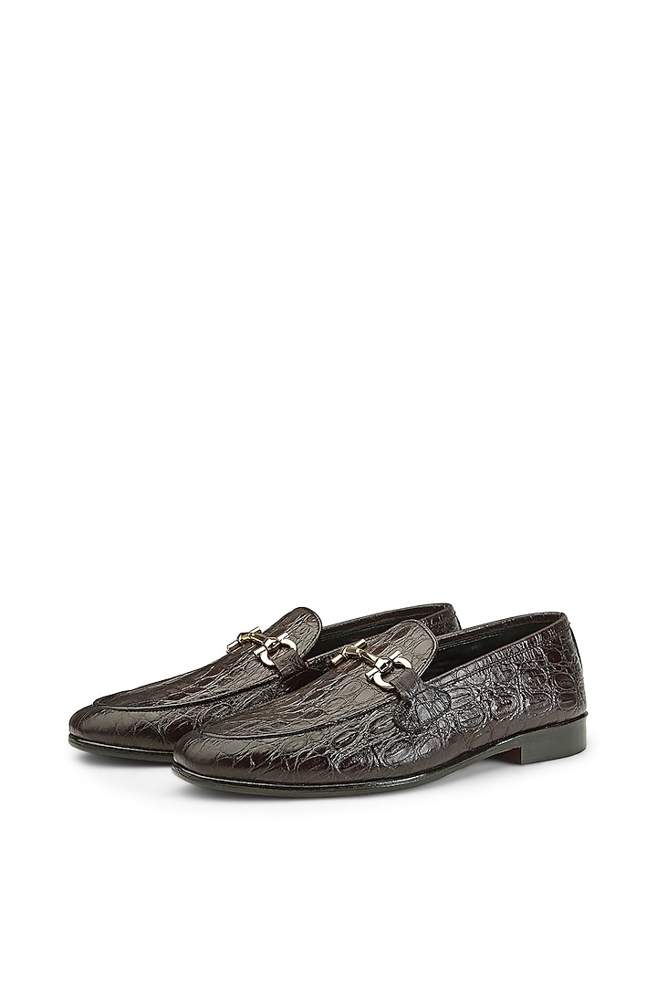 Brown Aligator Leather Slip-On Shoes by SHUTIQ at Pernia's Pop Up Shop