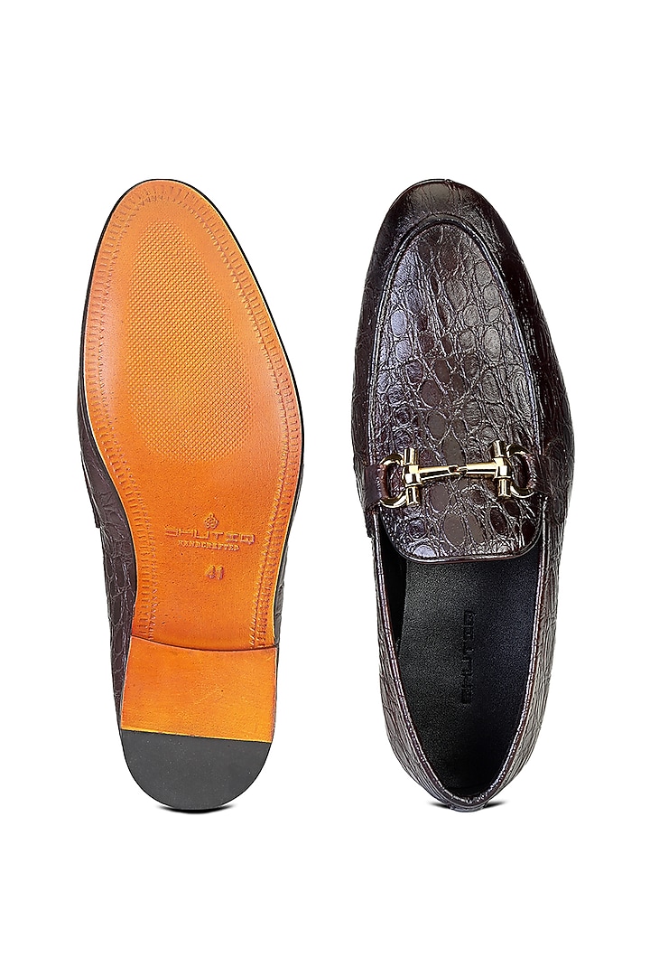 Brown Aligator Leather Slip-On Shoes by SHUTIQ at Pernia's Pop Up Shop