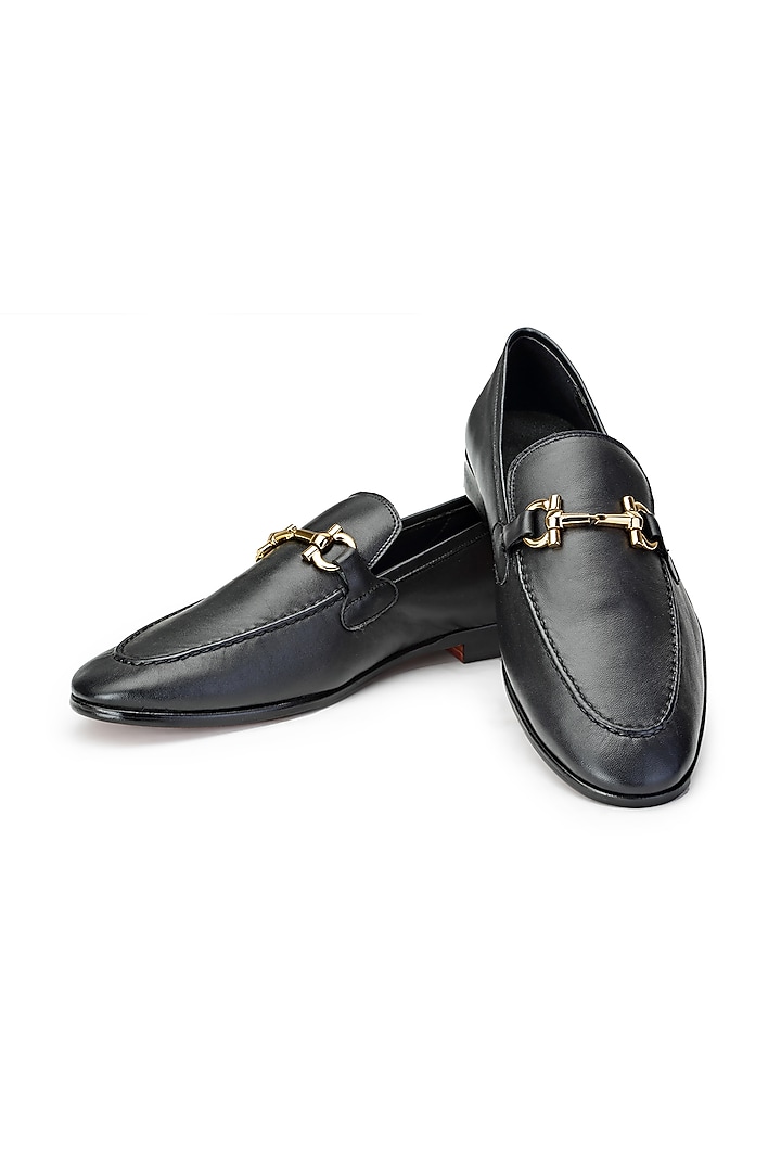 Black Calfskin Leather Slip-On Shoes by SHUTIQ at Pernia's Pop Up Shop
