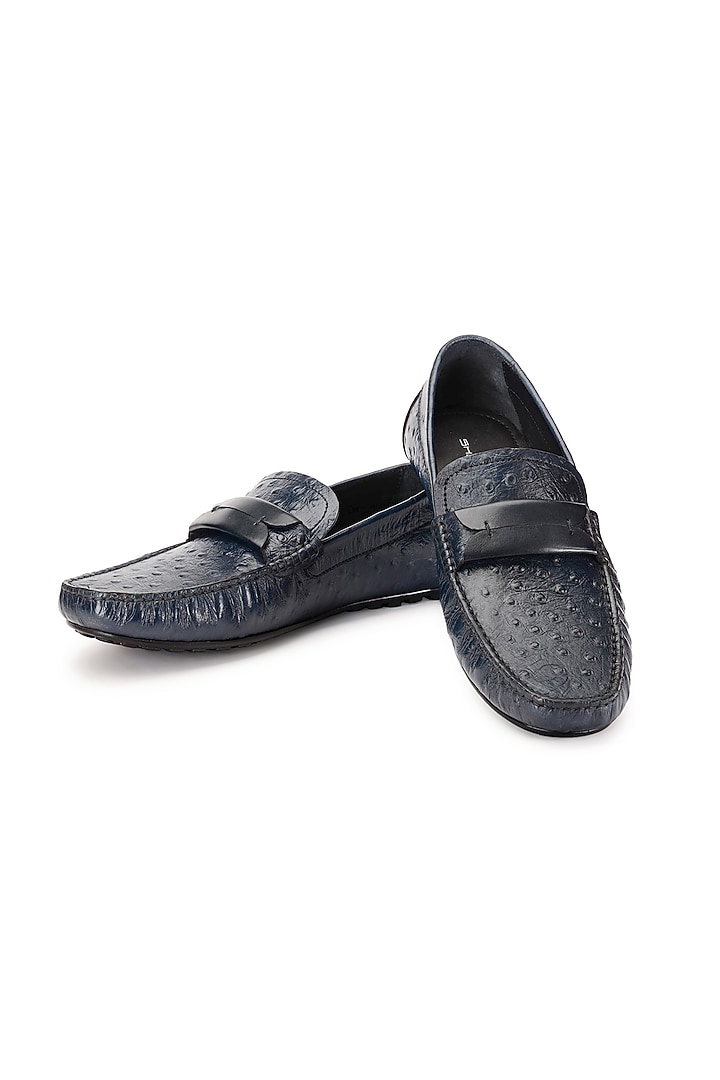 Blue Ostrich Leather Slip-On Shoes by SHUTIQ at Pernia's Pop Up Shop