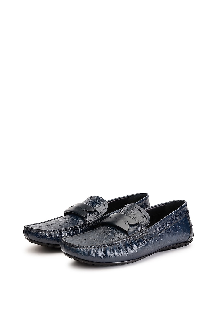 Blue Ostrich Leather Slip-On Shoes by SHUTIQ at Pernia's Pop Up Shop