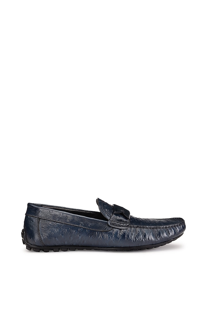 Blue Ostrich Leather Slip-On Shoes by SHUTIQ at Pernia's Pop Up Shop