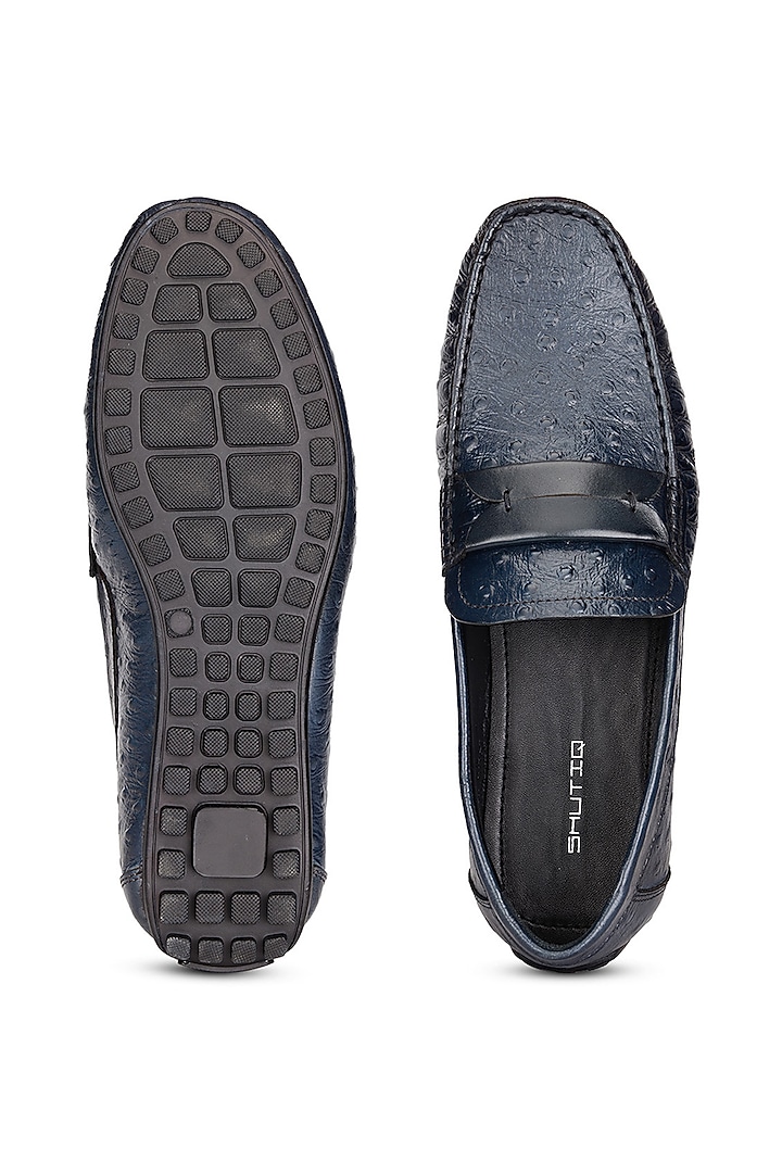 Blue Ostrich Leather Slip-On Shoes by SHUTIQ at Pernia's Pop Up Shop